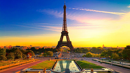 Eiffel Tower and Trocadéro Gardens in Paris, France